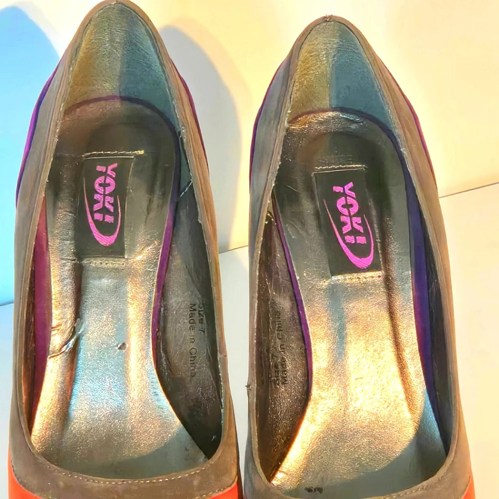 NWOT Colorblock Pumps Purple Orange & Gray Faux Suede, 4.5